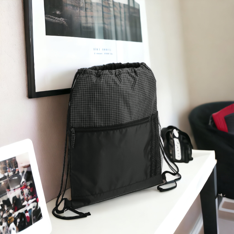 Grid Drawstring Bag
