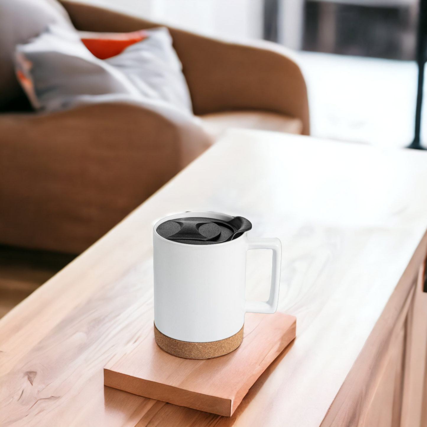 14oz Cork Base Square Handle Ceramic Mug
